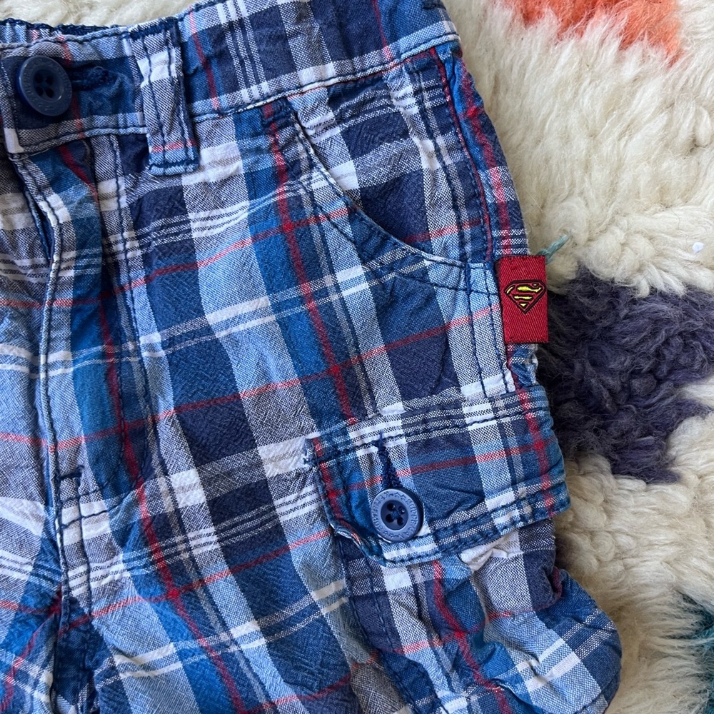 DC Comics Blue and Red Plaid Shorts